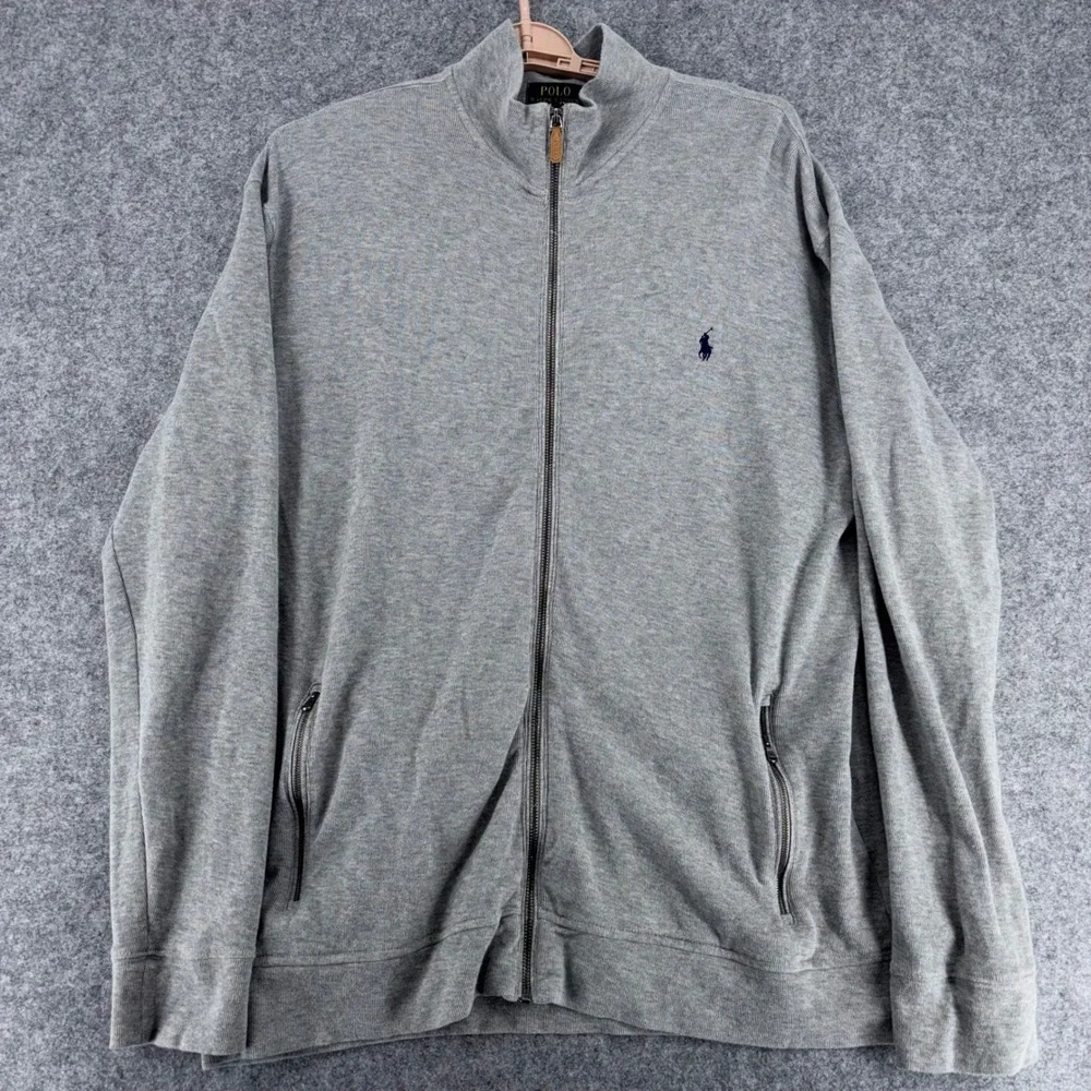 Polo Ralph Lauren Mens Estate Rib Full Zip Jacket Gray Cotton Large Tall LT Prep
